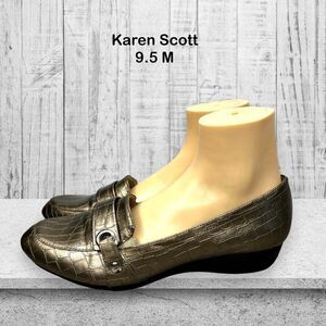 Karen Scott Bailey Metallic Gold Faux Croc Low Wedge Loafer Womens Size 9.5M